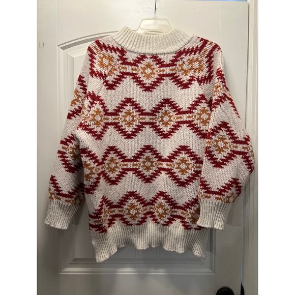 Simply Southern Men’s 1/4 Zip Cozy Knit Aztec Oversized Sweater Size L Beige Red - Picture 5 of 5